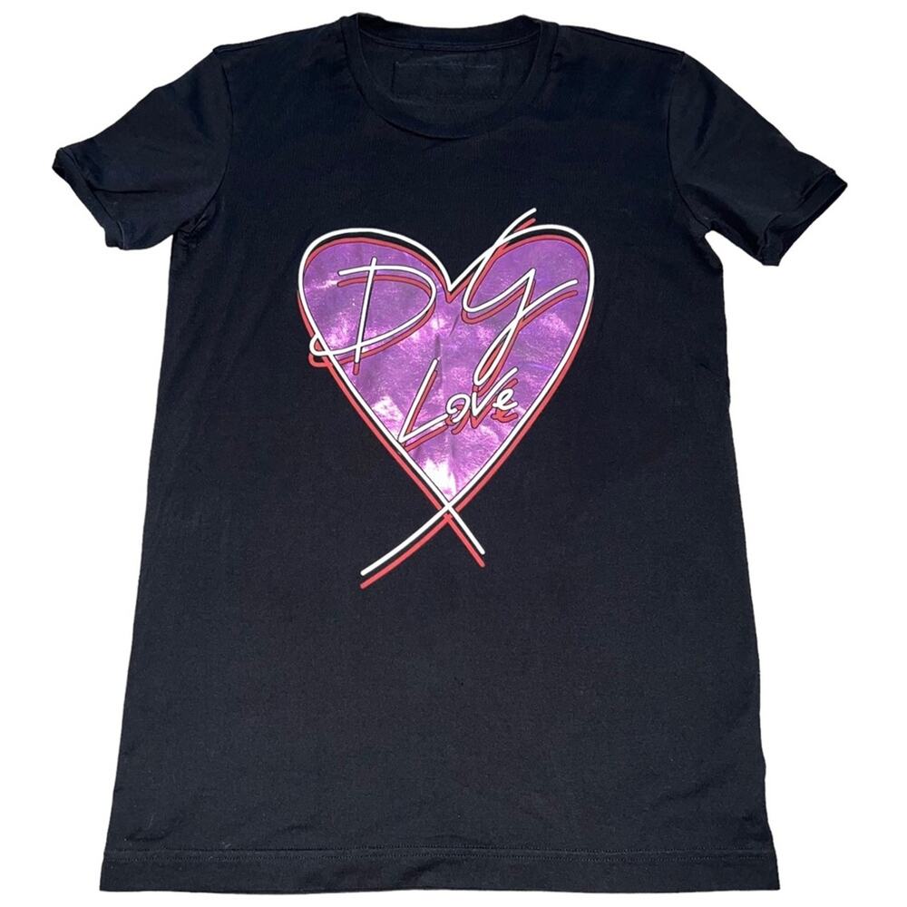 M AUTH Dolce & Gabbana Black Purple Metallic Heart Love Graphic Tee Shirt Top